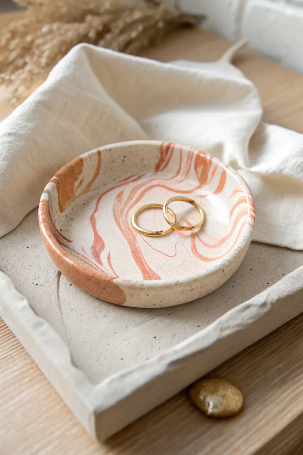 Marbled polymer clay trinket dish, a minimalist boho catch all tray for rings and earrings.