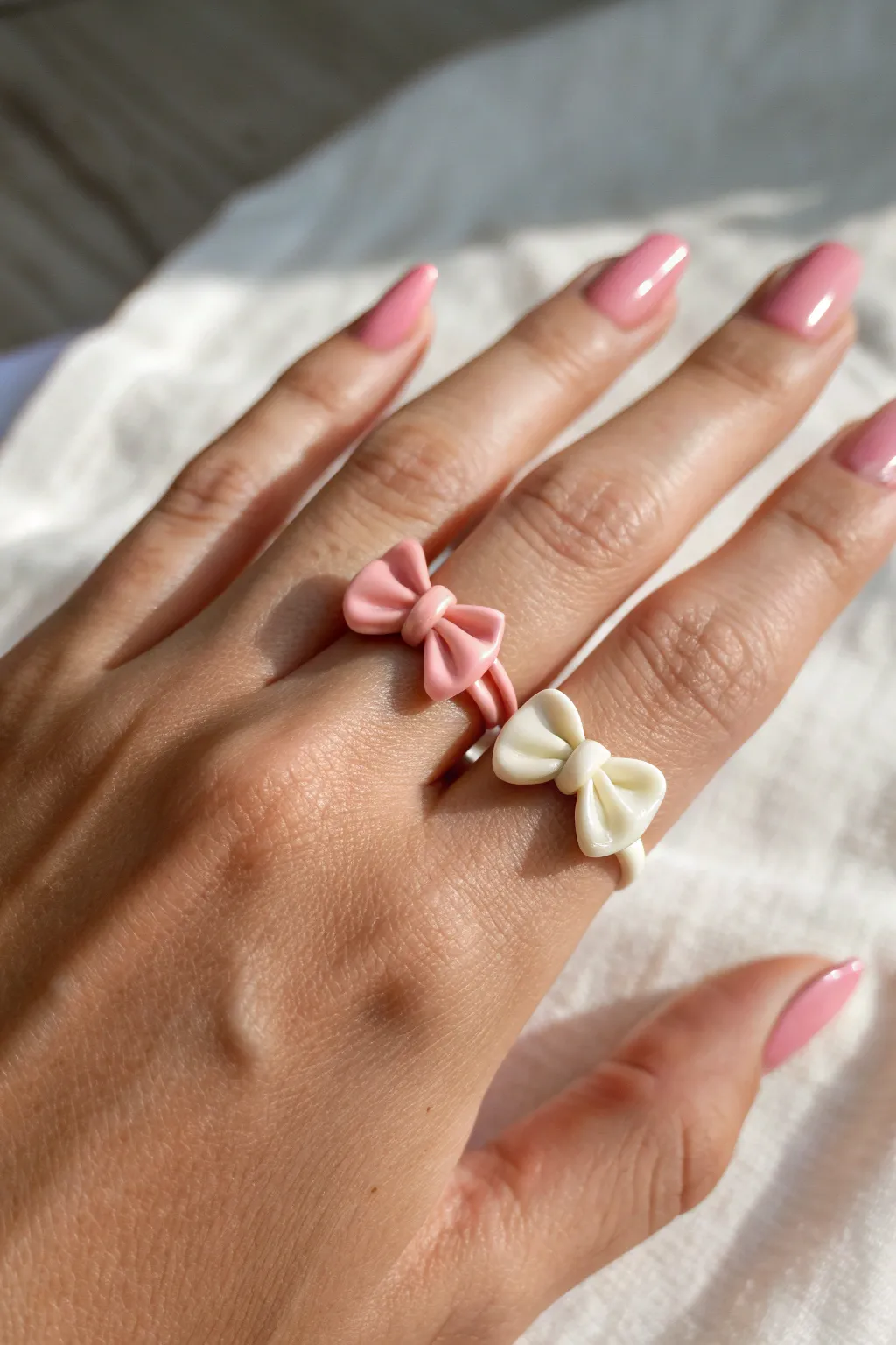 Glossy pastel knot and bow polymer clay rings, beginner-friendly and beautifully minimalist.