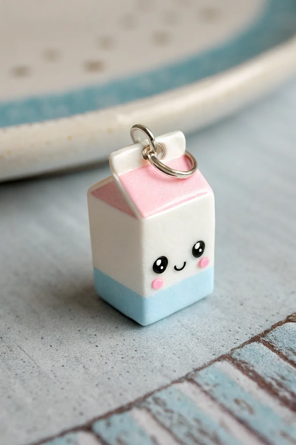 Sweet tiny milk carton charm in soft pastels, perfect beginner polymer clay inspiration.