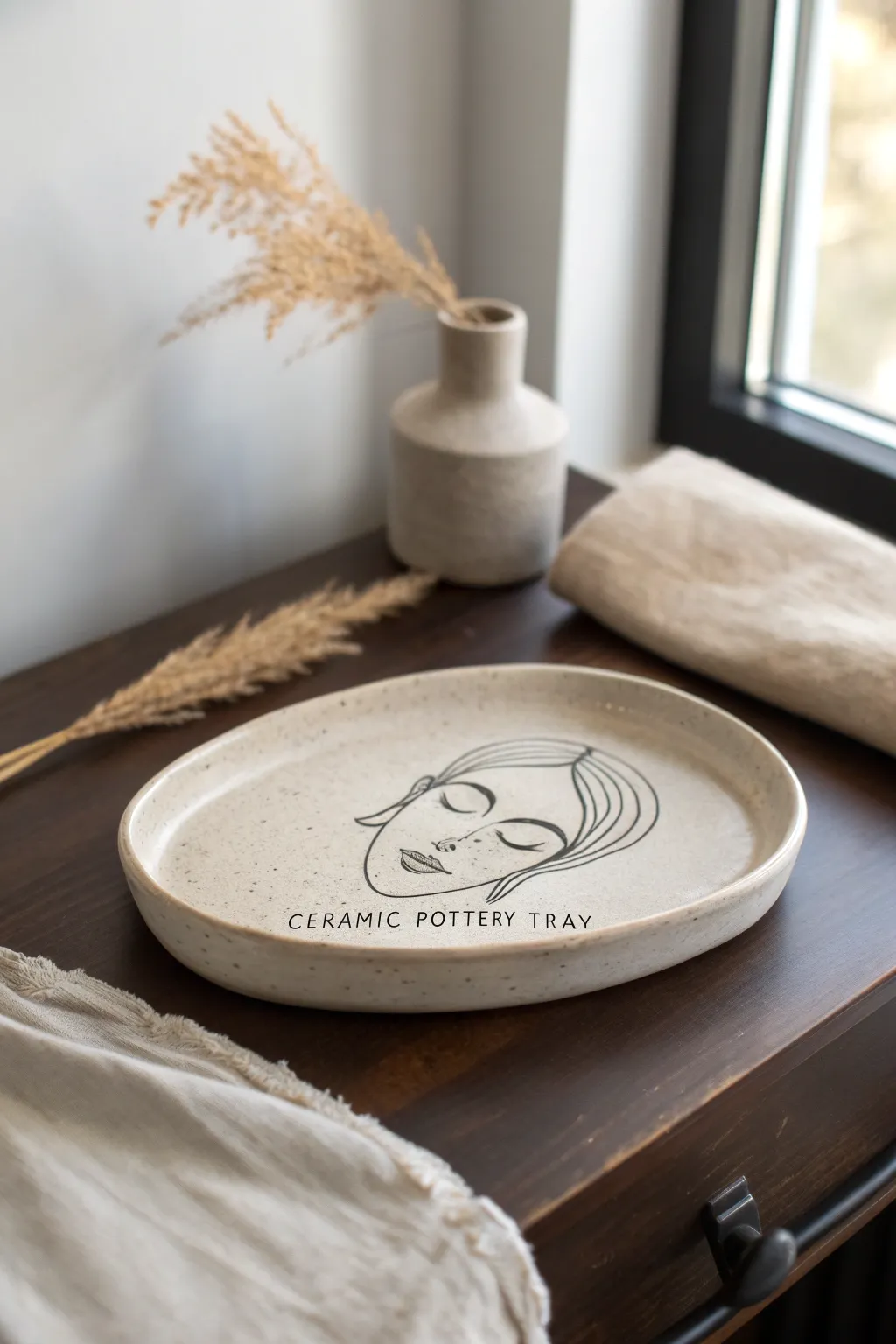 Minimalist line-art tray in matte neutral tones, a simple DIY statement for any tabletop