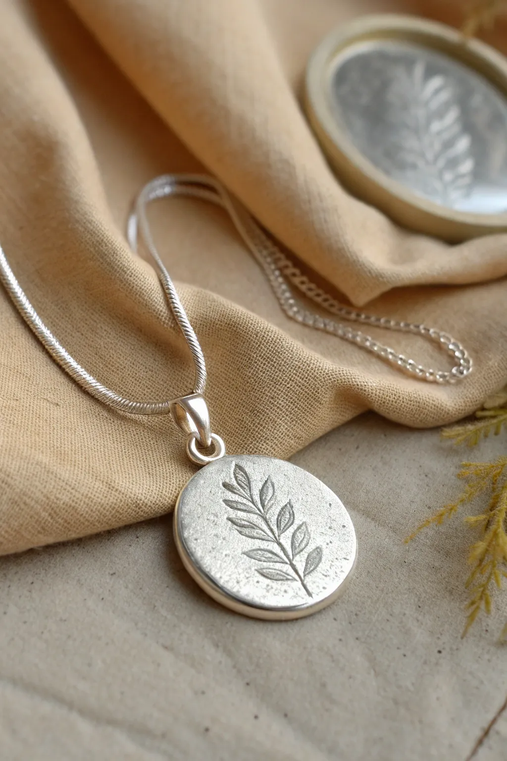 Reversible silver clay pendant with botanical imprint and subtle texture for two easy looks.