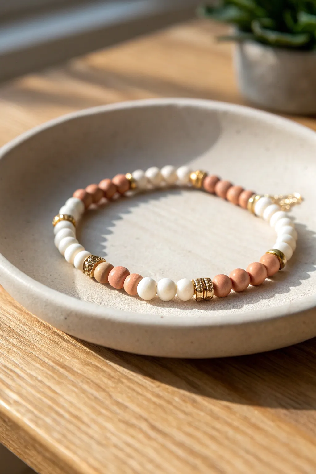 Tiny center cluster + simple heishi beads for an easy, modern clay bracelet with boho warmth