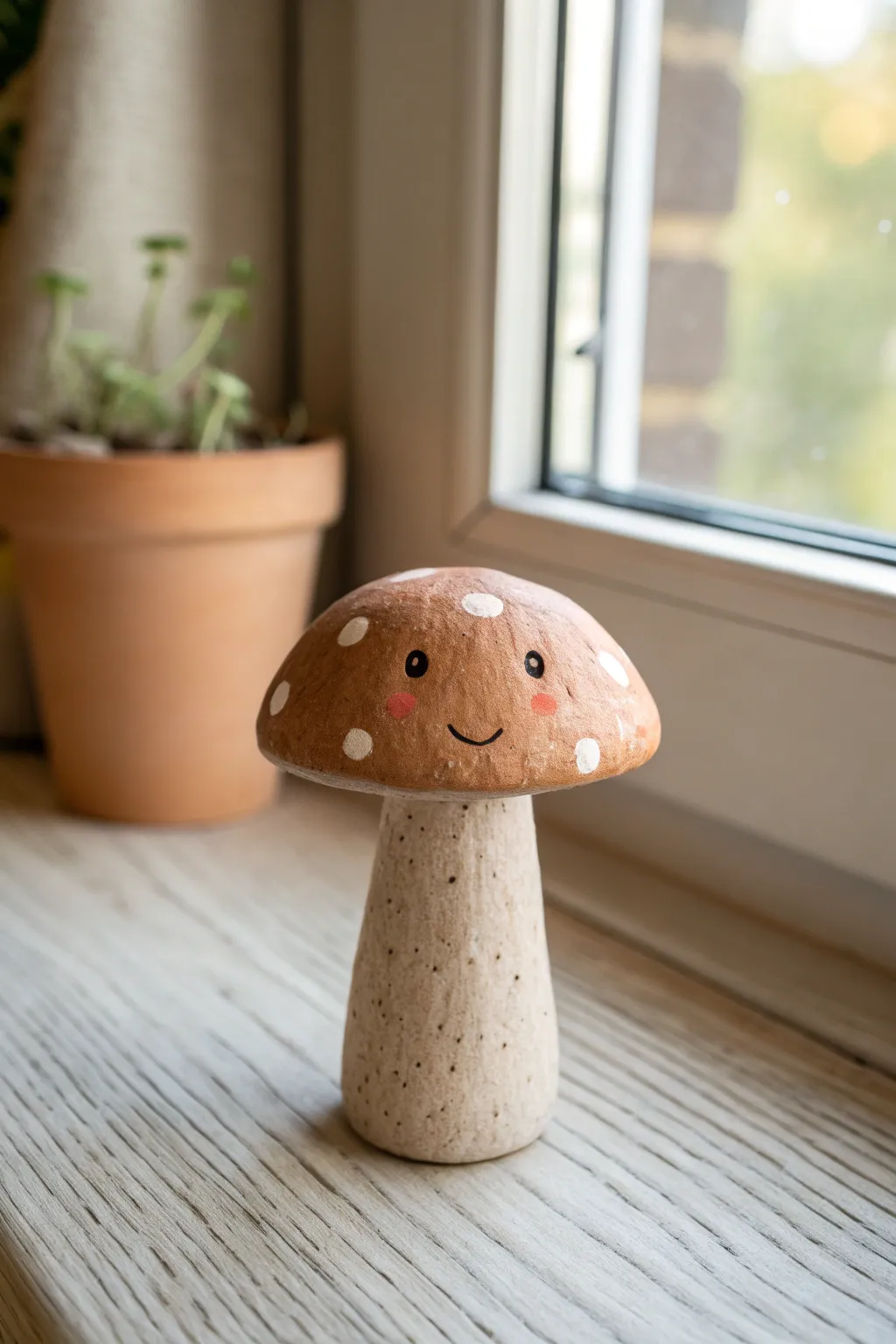 Simple mushroom buddy clay figure, minimalist boho, perfect cute DIY pottery inspiration.