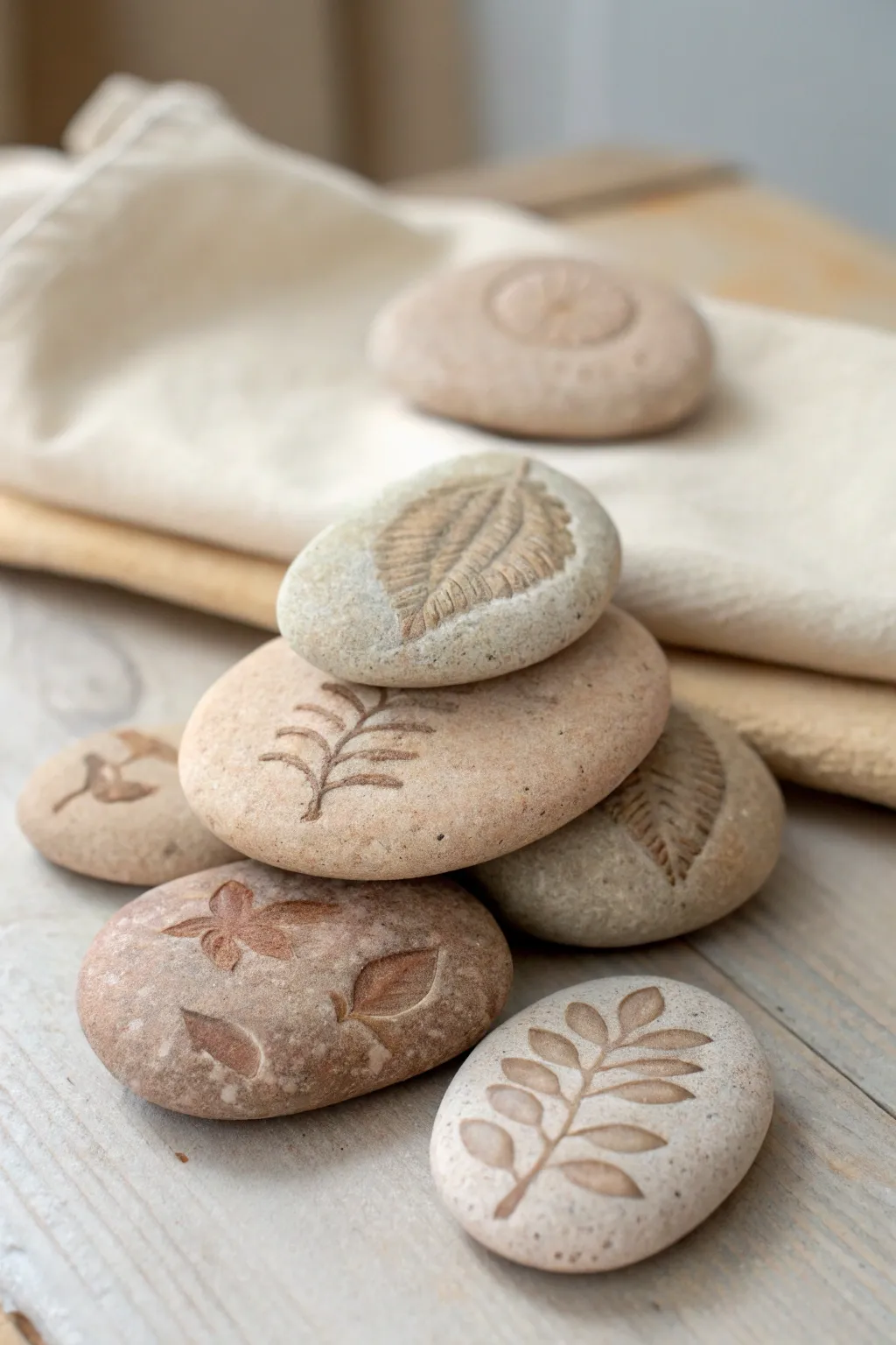 Mini fossil stones kids can make: simple clay imprints in earthy tones, perfect for tiny treasures.
