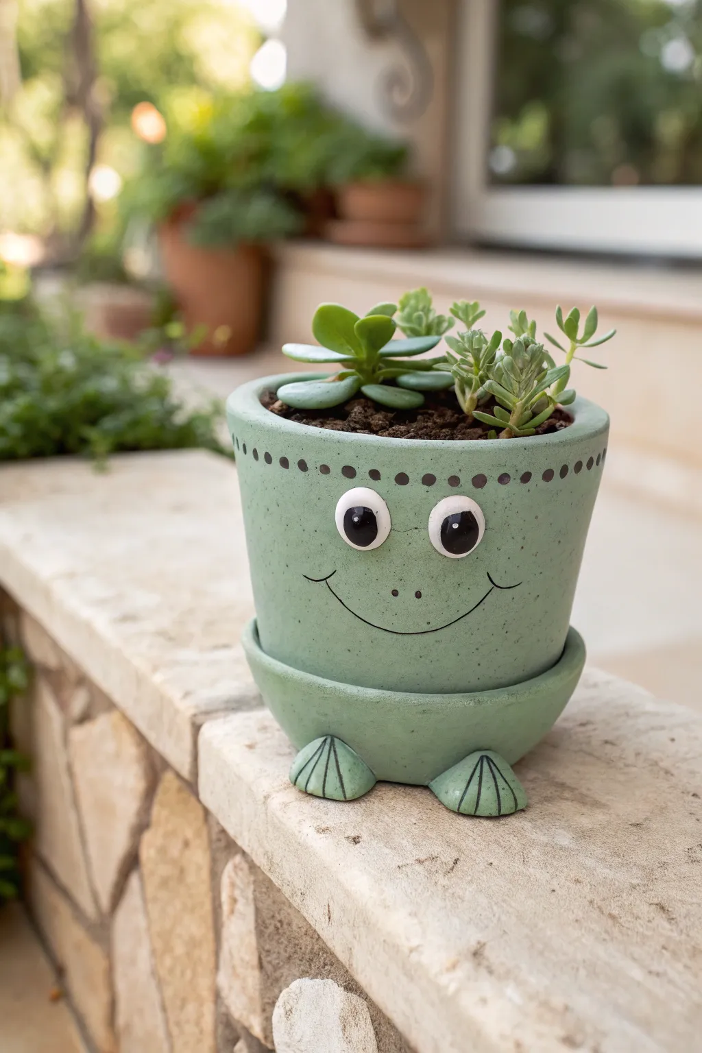 Turn a tiny clay pot into a cheerful frog buddy, perfect for brightening any patio corner.