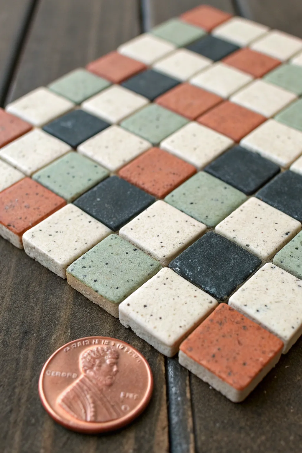 Mini checkerboard tiles for dollhouse floors, modern colors and satisfying tiny-scale charm.
