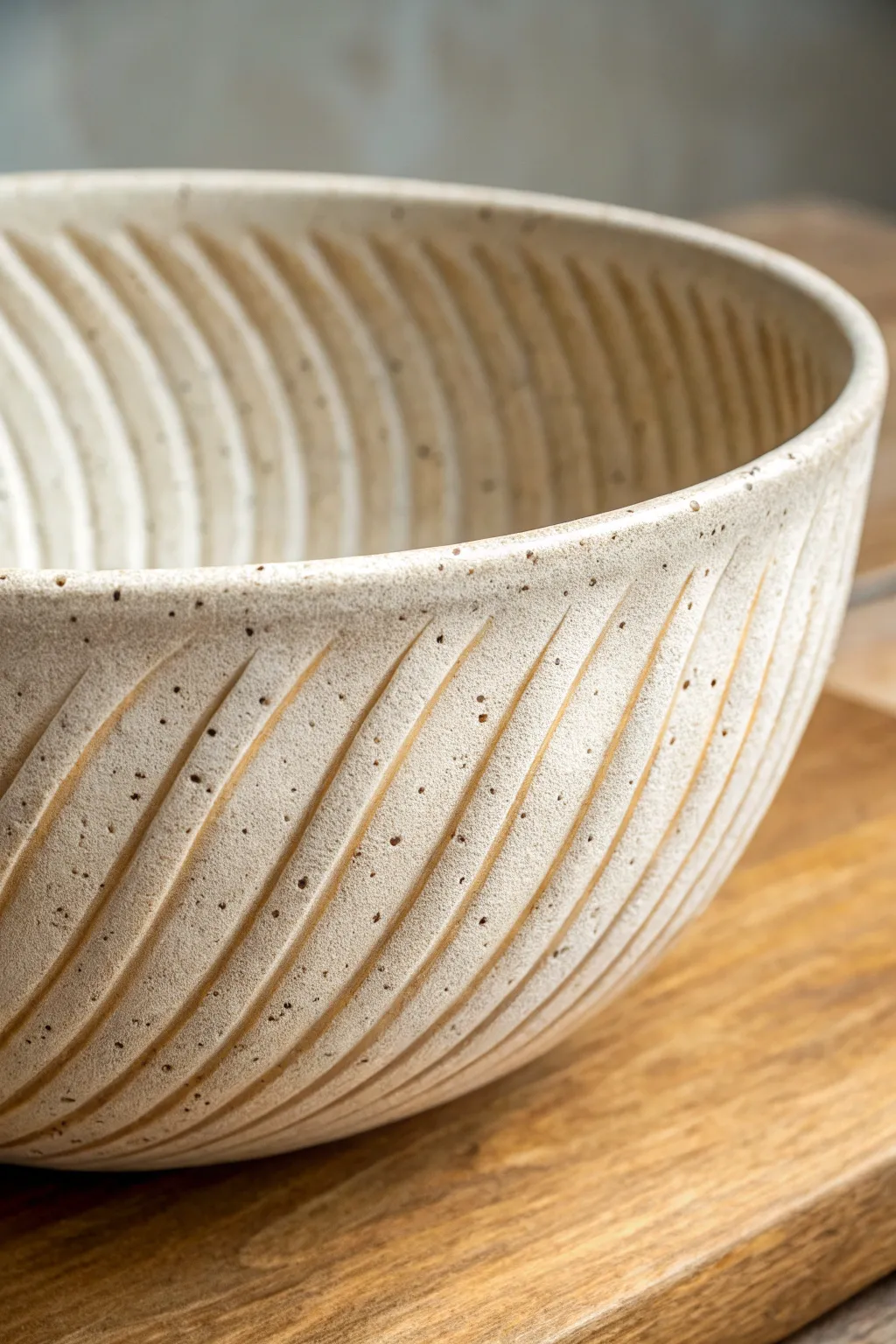 Slip-trailed lines stretch beautifully across this draped slab bowl in soft neutral tones