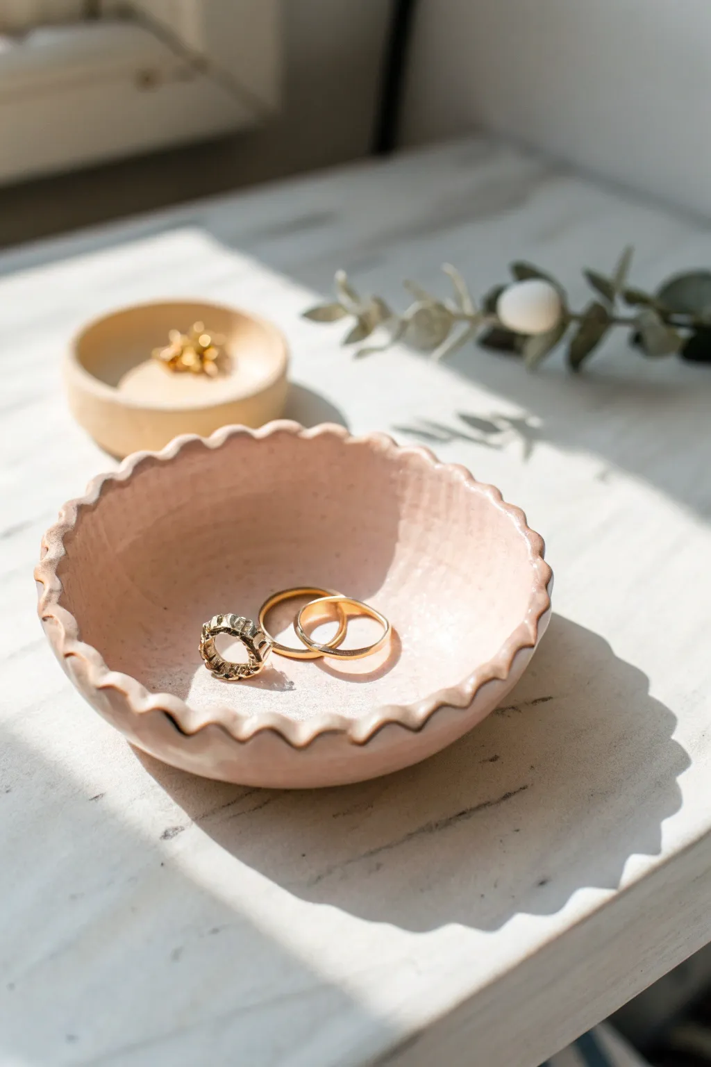 Pastel scalloped trinket bowl for air-dry clay, perfect for rings and tiny earrings.