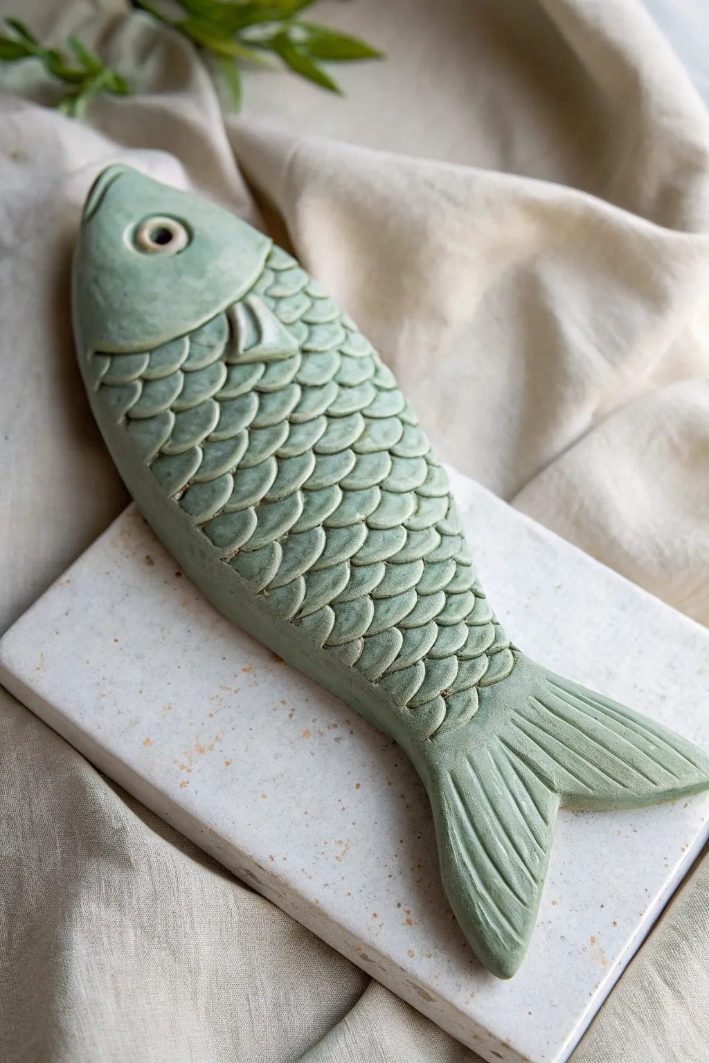 One clay fish, three easy scale textures: stamped scallops, carved lines, and dotted detail.