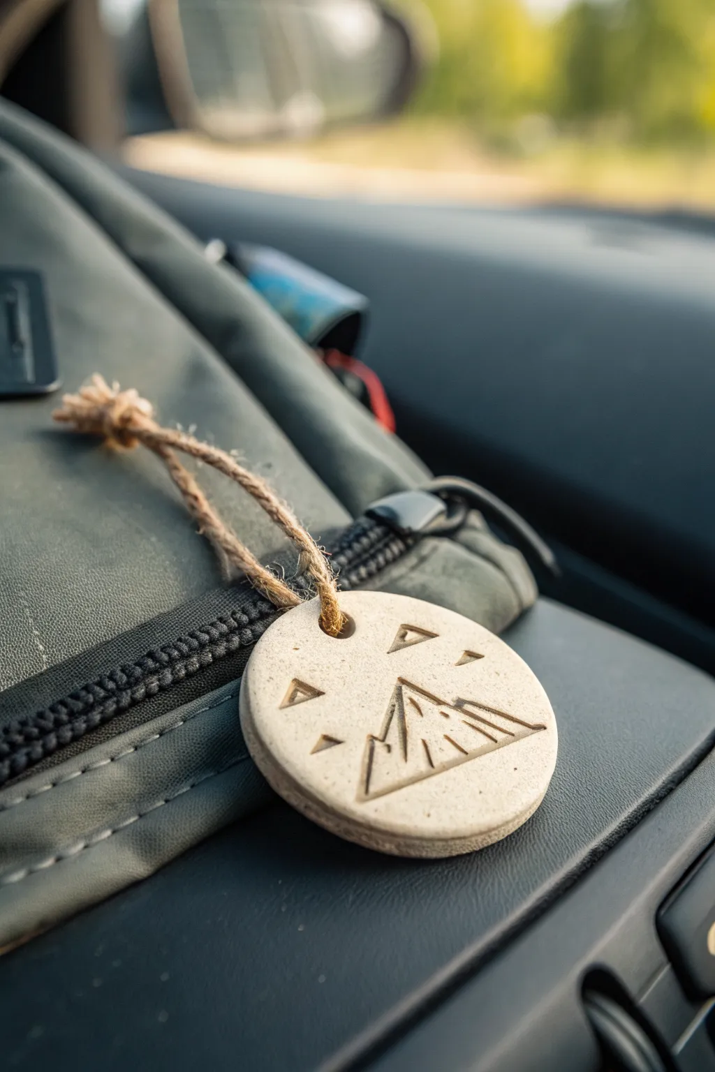 Pocket-size clay adventure token with carved mountains, a sweet reminder of your next trip.