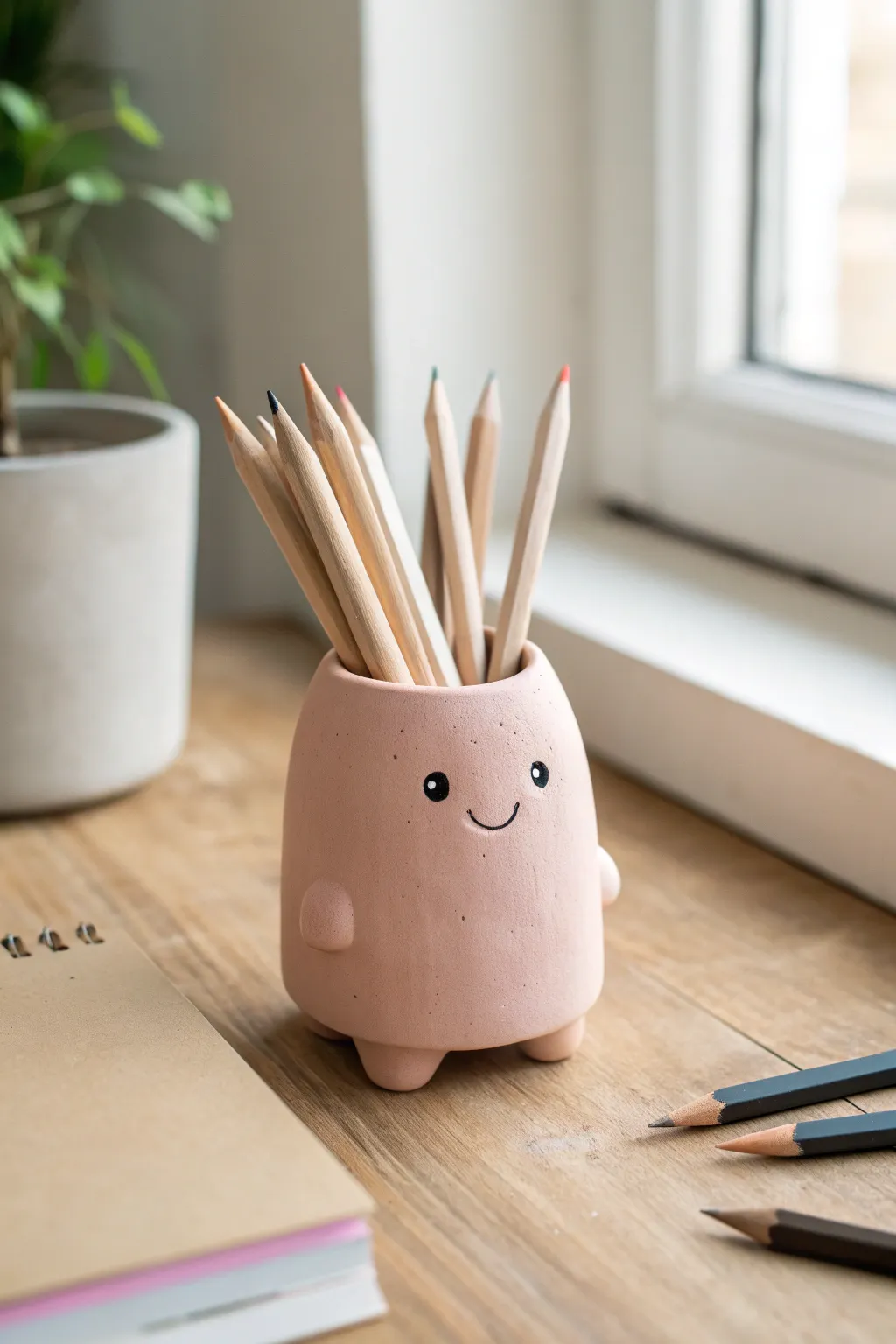A pastel clay blob pencil cup that adds a cute, minimal desk buddy vibe to your workspace.