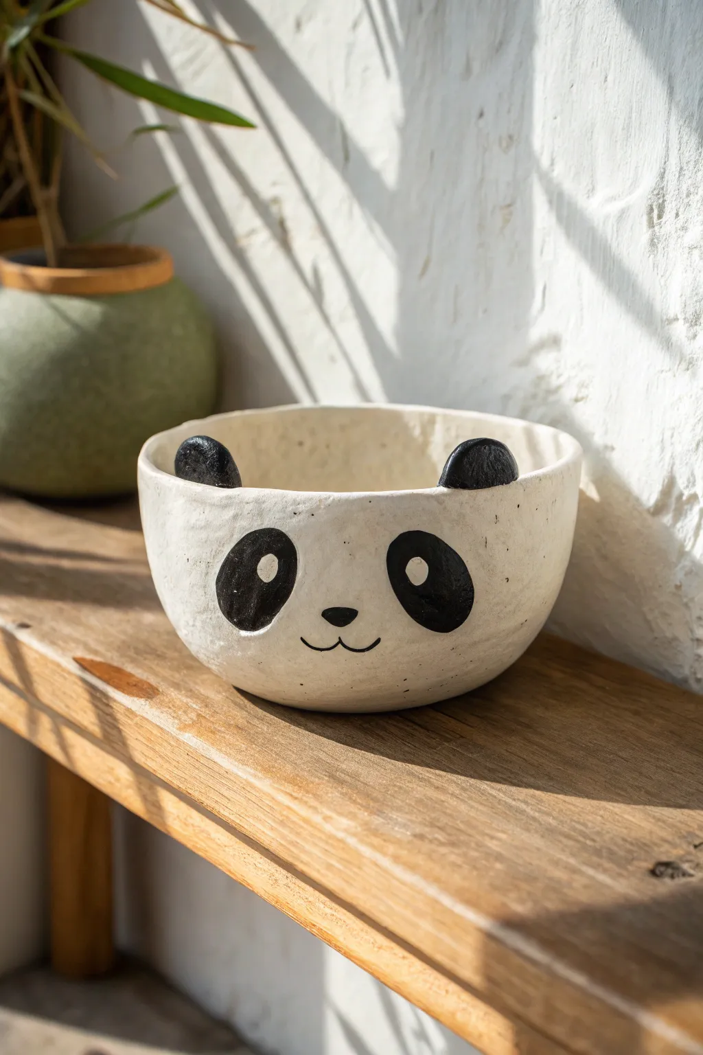 Sweet panda pinch pot trinket bowl with bold eye patches, simple and minimalist.
