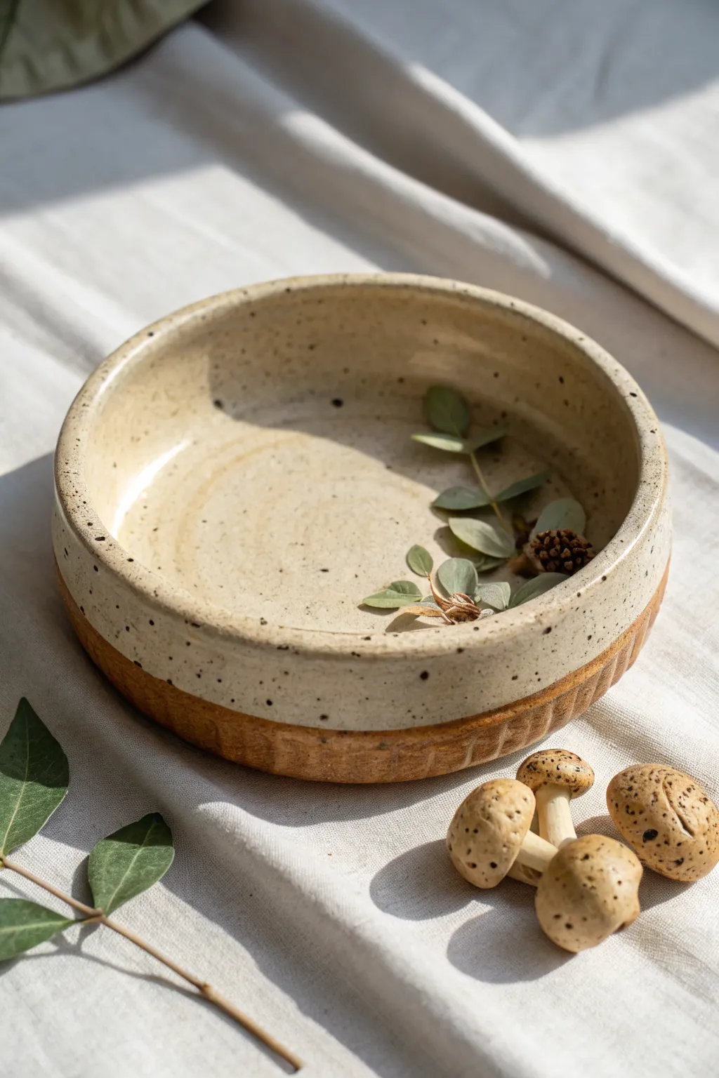 Minimal mushroom garden clay ash tray in earthy tones, handmade charm with clean Nordic simplicity.