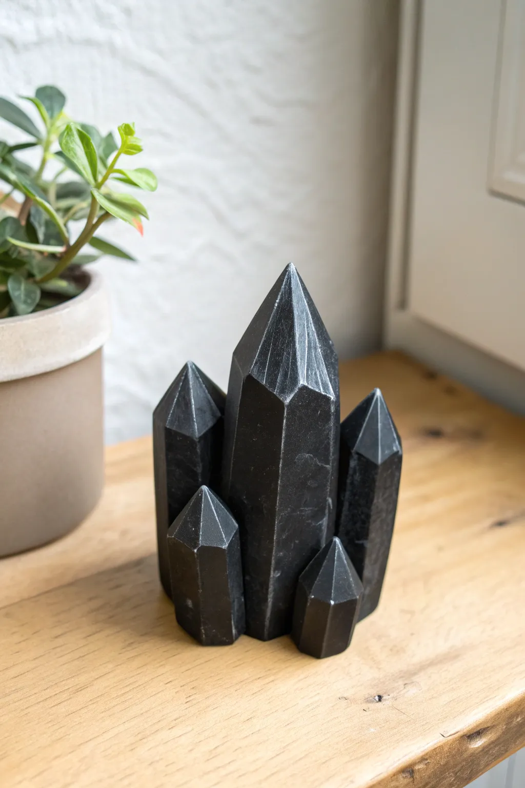 Faux obsidian crystal cluster made from black air dry clay, minimalist and beautifully handmade.