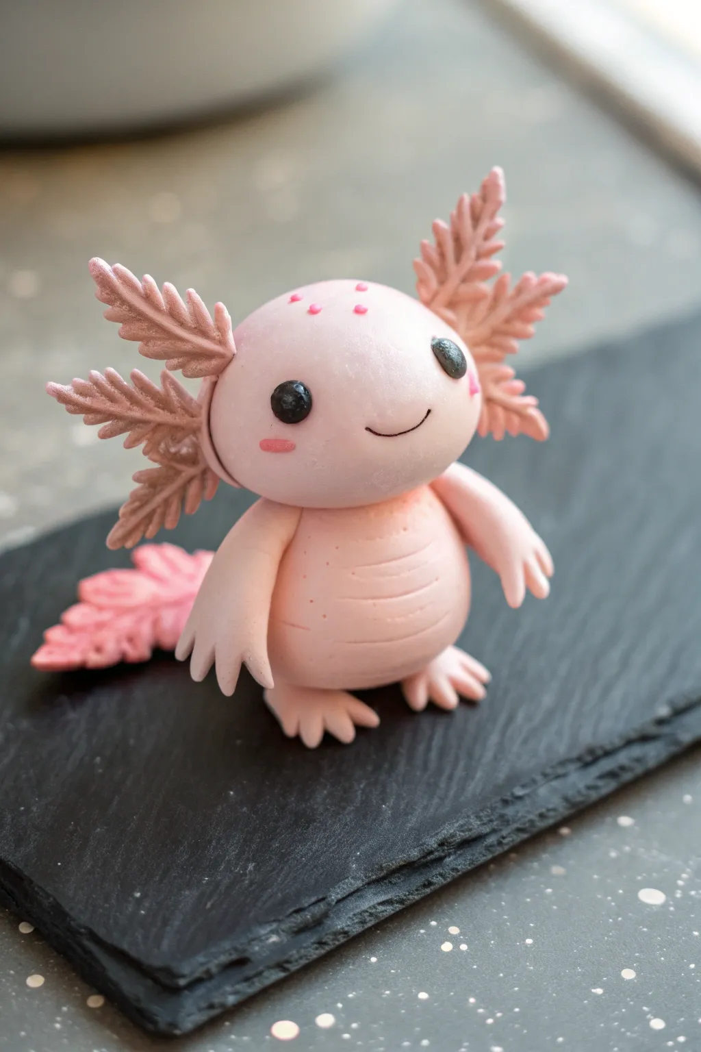 Make a sweet pastel axolotl with leaflike gills for an easy, charming clay animal.