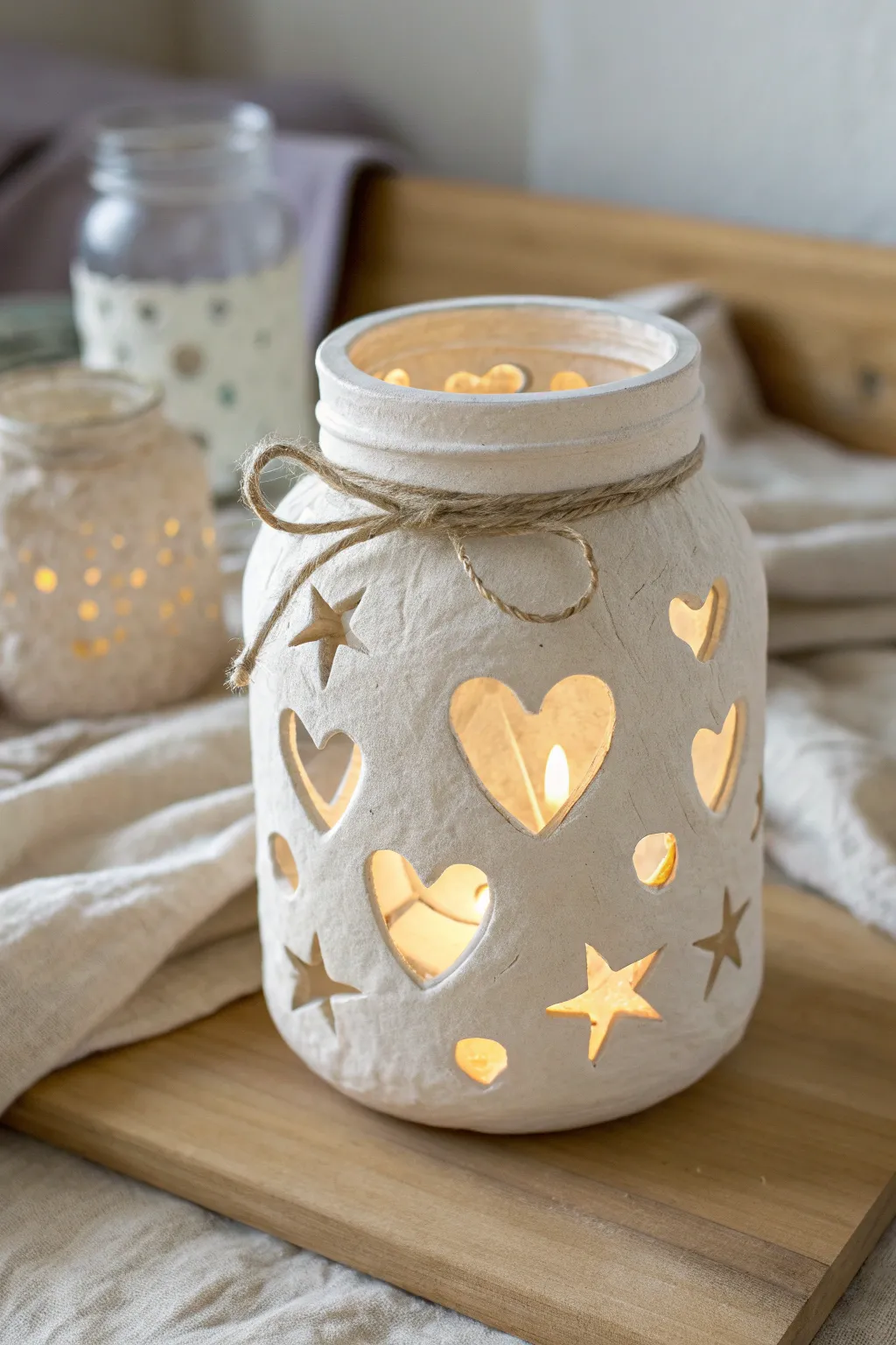 Easy kid-friendly cutout clay lantern jar with cozy glow, simple shapes and modern boho vibes.