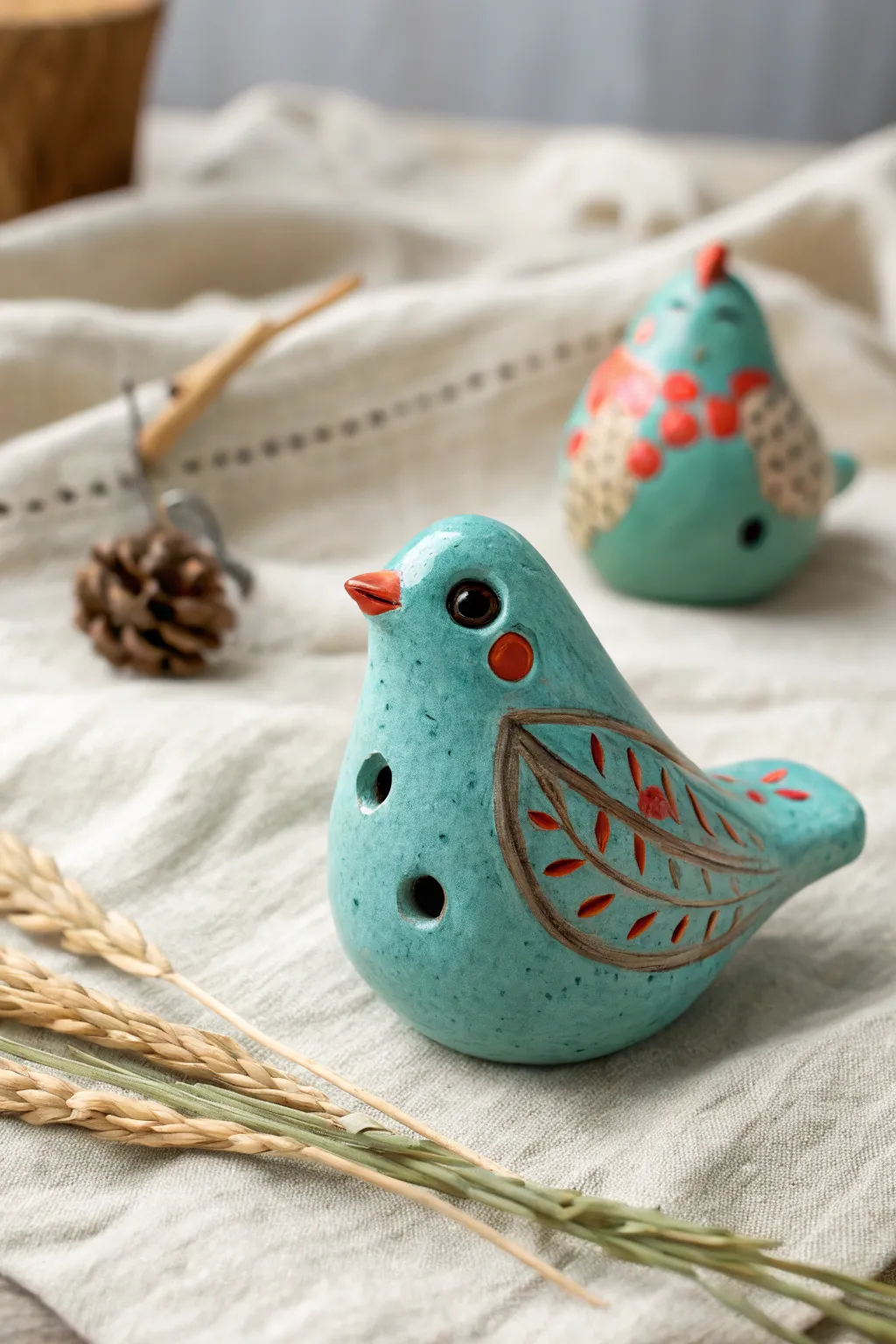 Whimsical animal pinch pot whistle in bright glaze, a charming kid friendly clay art idea