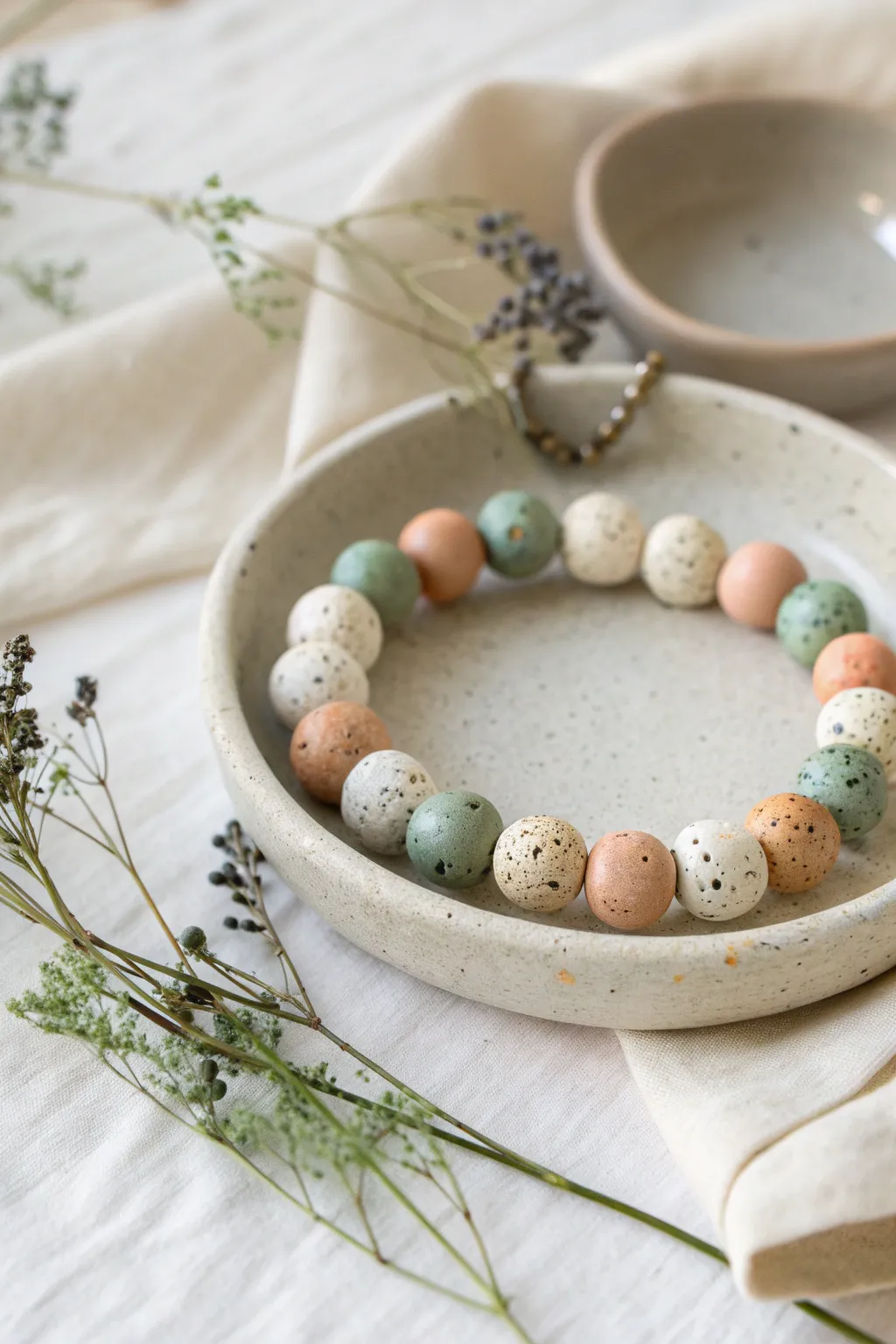 Terrazzo confetti clay bead bracelet styled simply for a clean, modern boho look