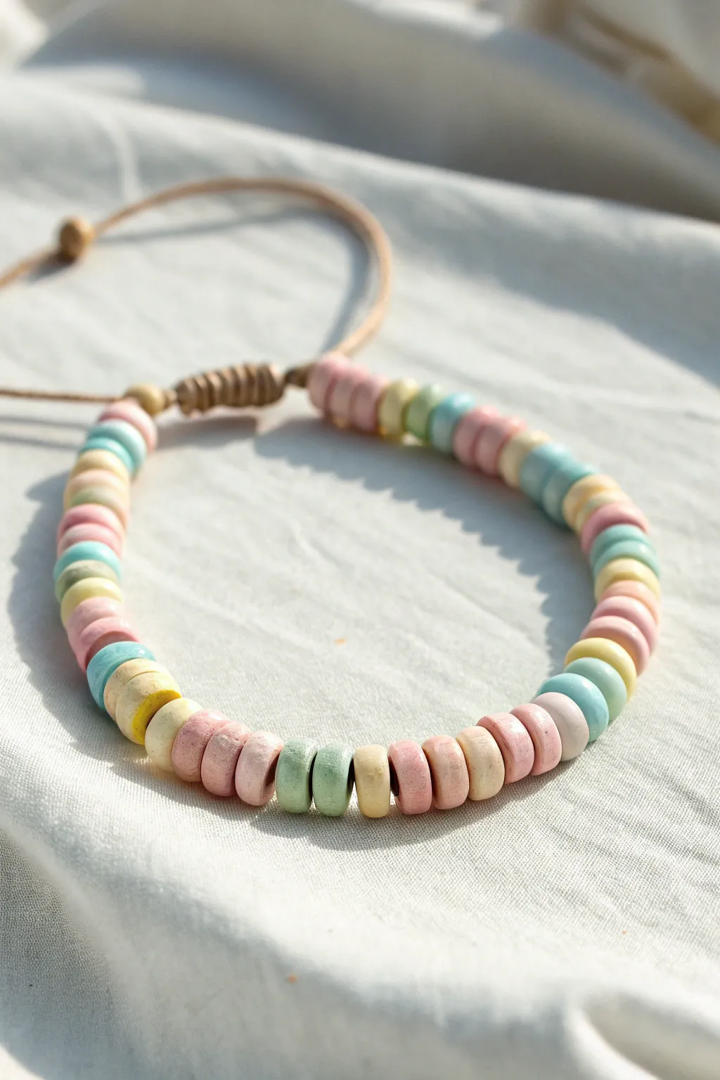 Popsicle pastel clay disc bracelet for summer, sweet minimal style with a boho touch.