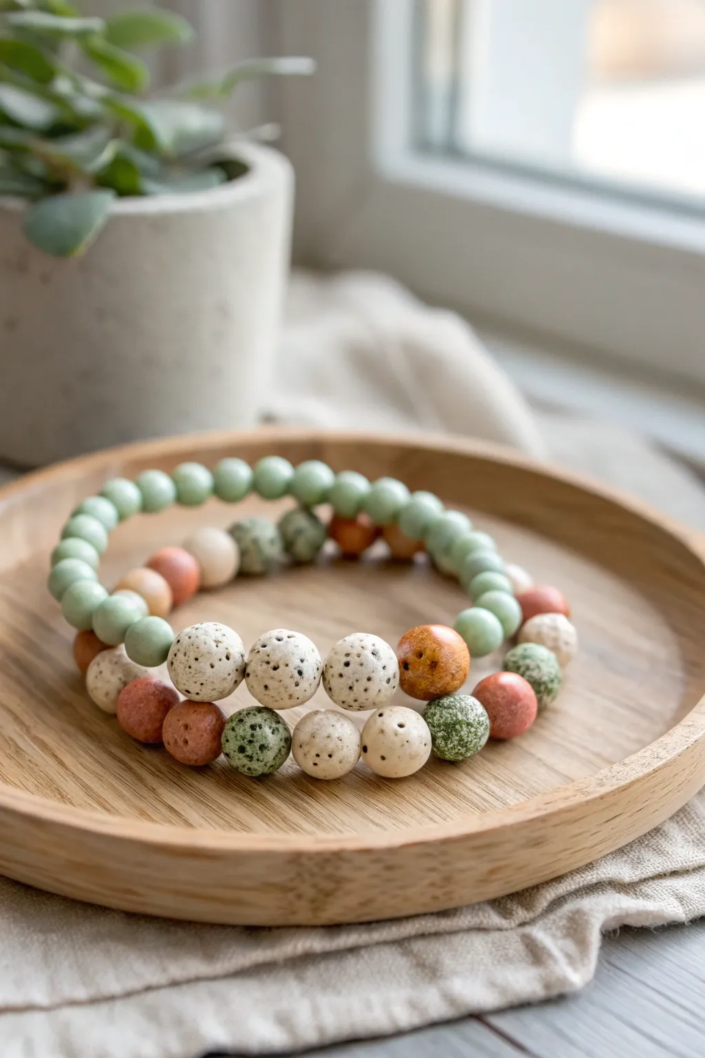 Terrazzo speckle clay beads paired with a solid accent bracelet for an effortless boho-minimal look.