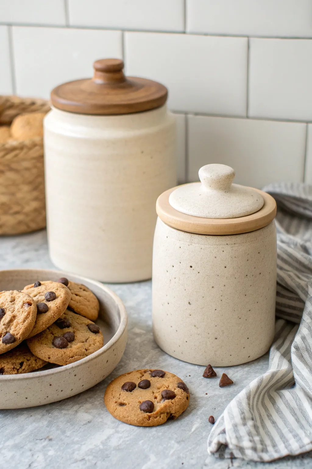 Milk and cookie clay jar duo in soft neutrals, Scandinavian minimal with a cozy boho touch.