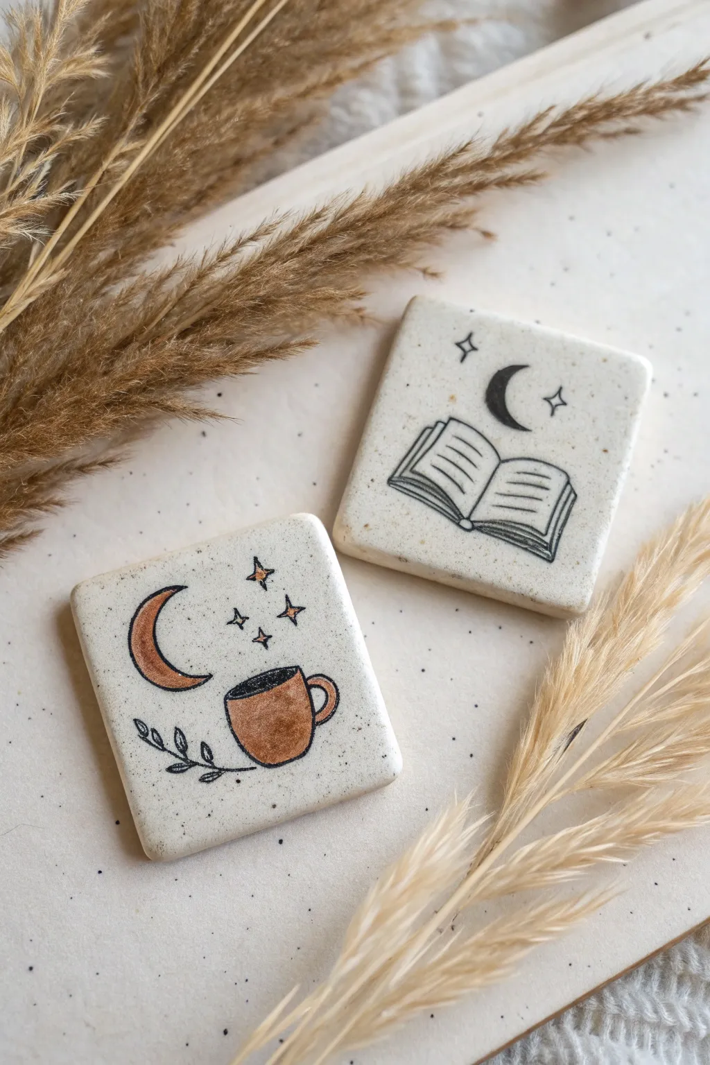Sweet clay favorite-things tiles for an easy date night, minimalist and beautifully handmade