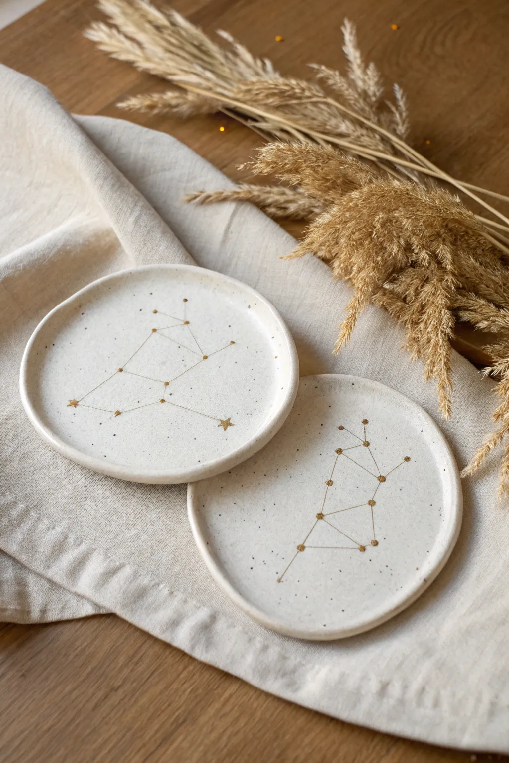 Soft stoneware constellation plaques, a minimalist anniversary keepsake for a cozy clay date night
