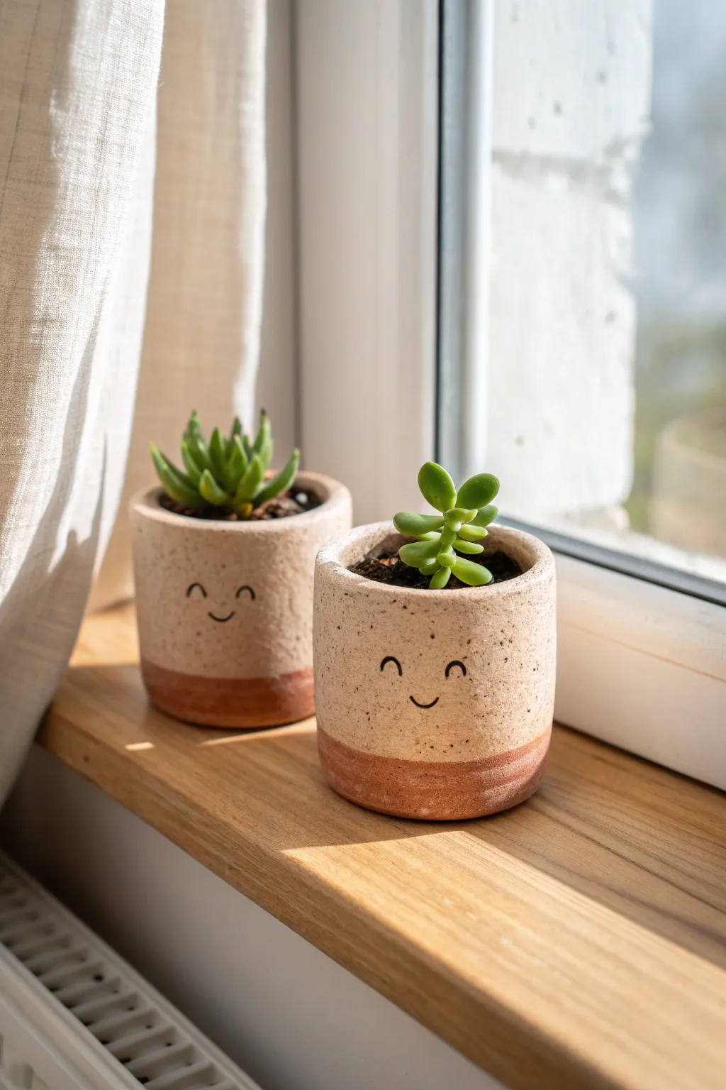 Mini planter buddies for clay date night, a sweet matching pair to brighten any windowsill.
