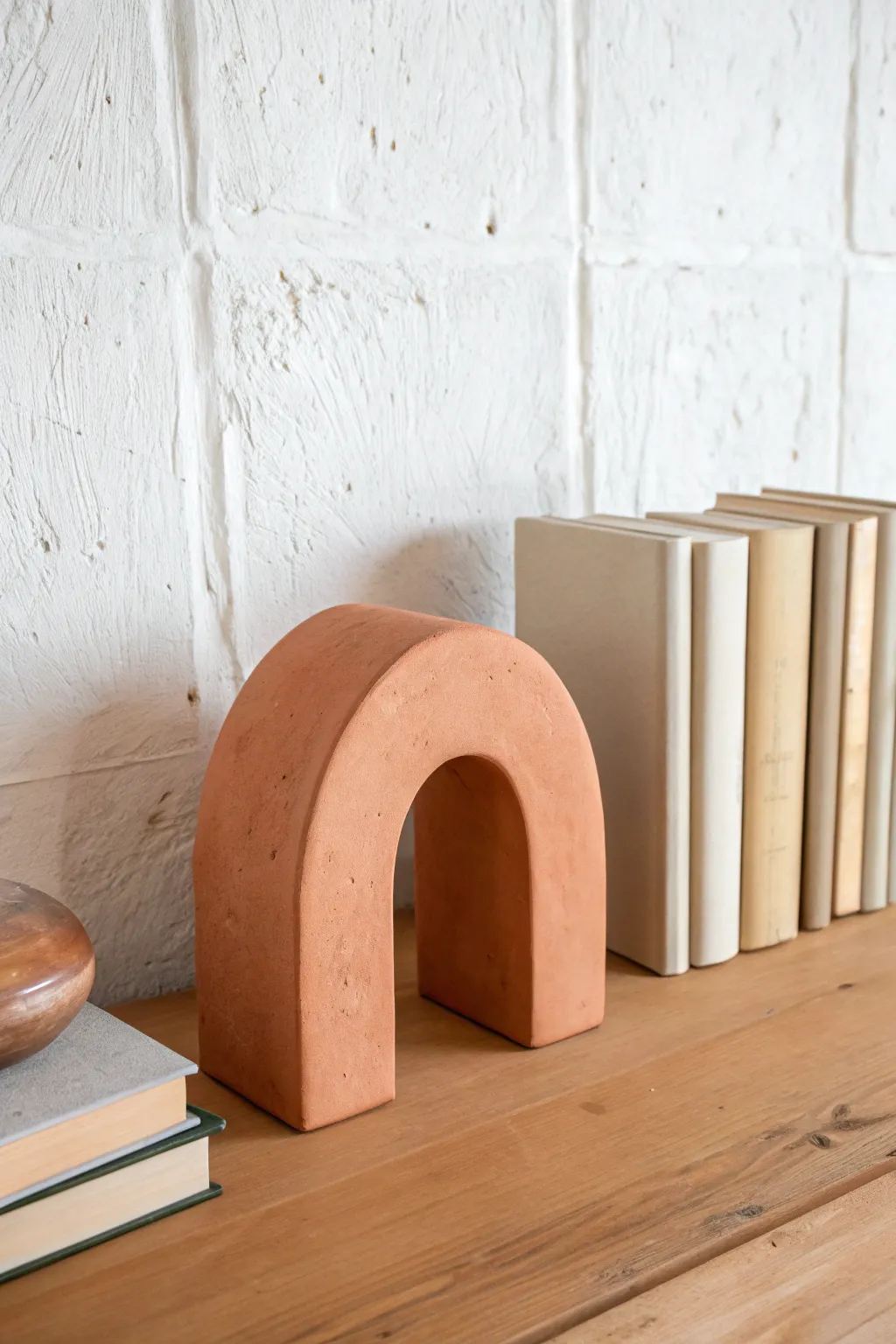 Chunky geometric clay bookends that turn everyday shelves into calm, functional art