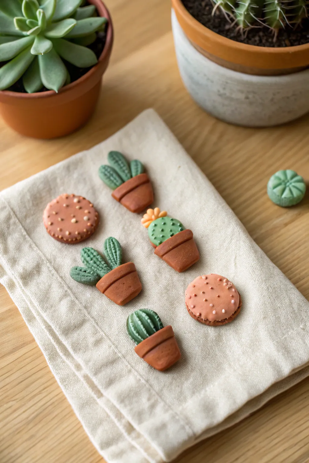 Tiny clay succulent magnets, minimalist and sweet, perfect for adding greenery to small spaces.
