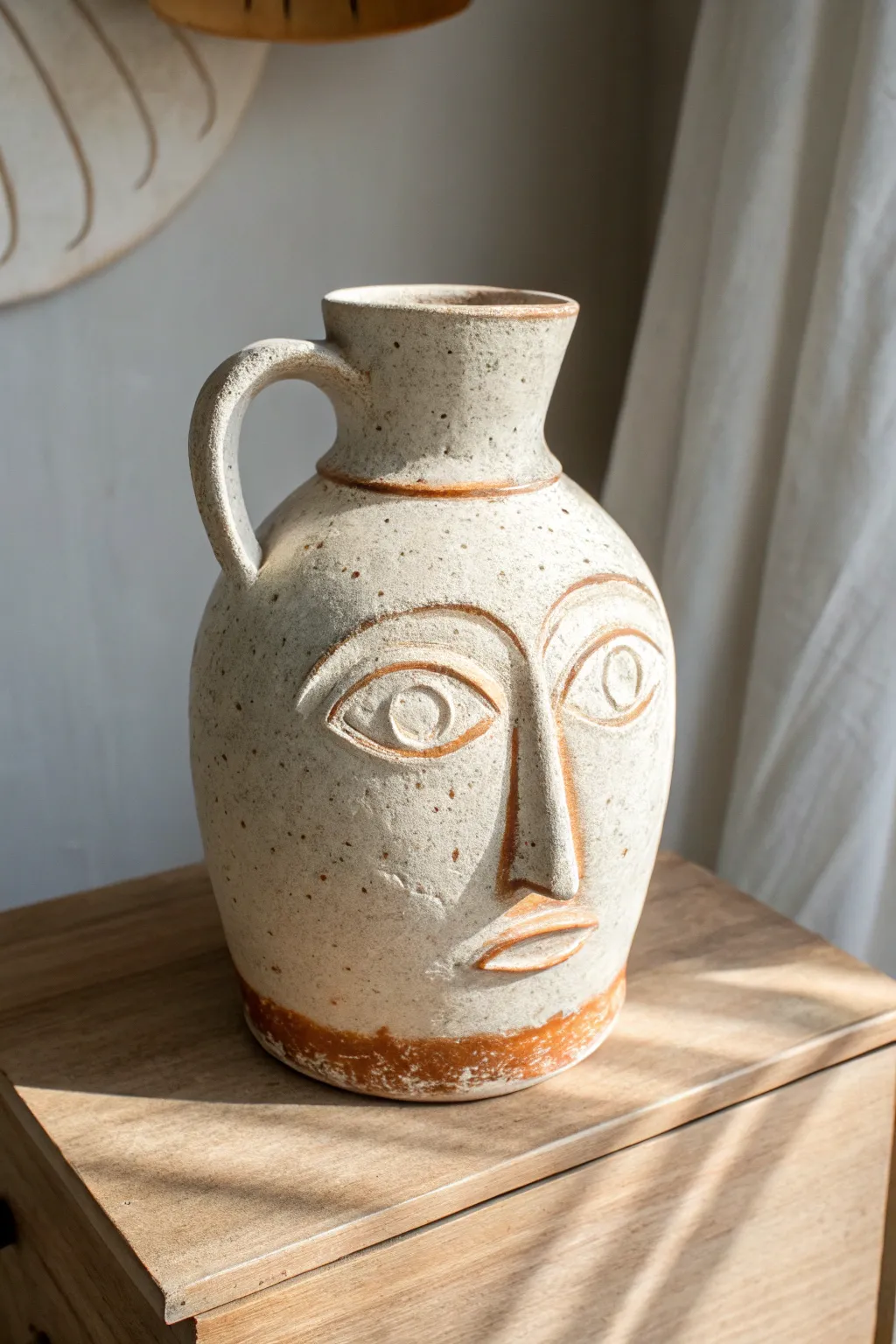 Surreal face jug idea for high school ceramics: bold features, simple build, gallery vibe.