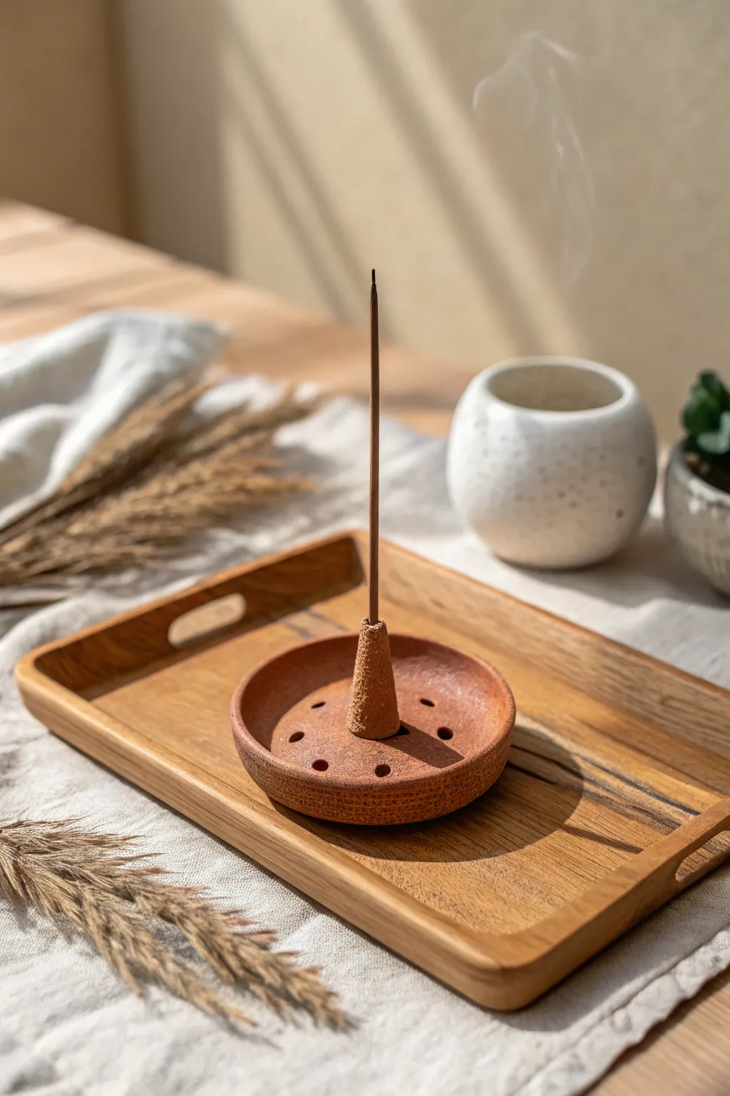 Minimal textured clay incense holder for calm corners, simple dots and Scandinavian boho vibes.