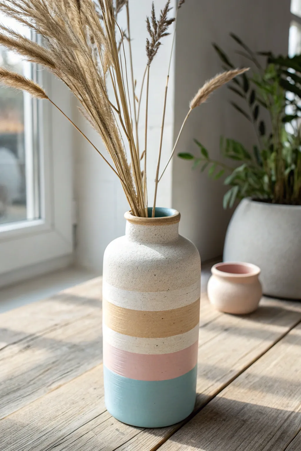 Easy matte pastel color-block vase: soft blue, cream, and blush in a clean minimalist style