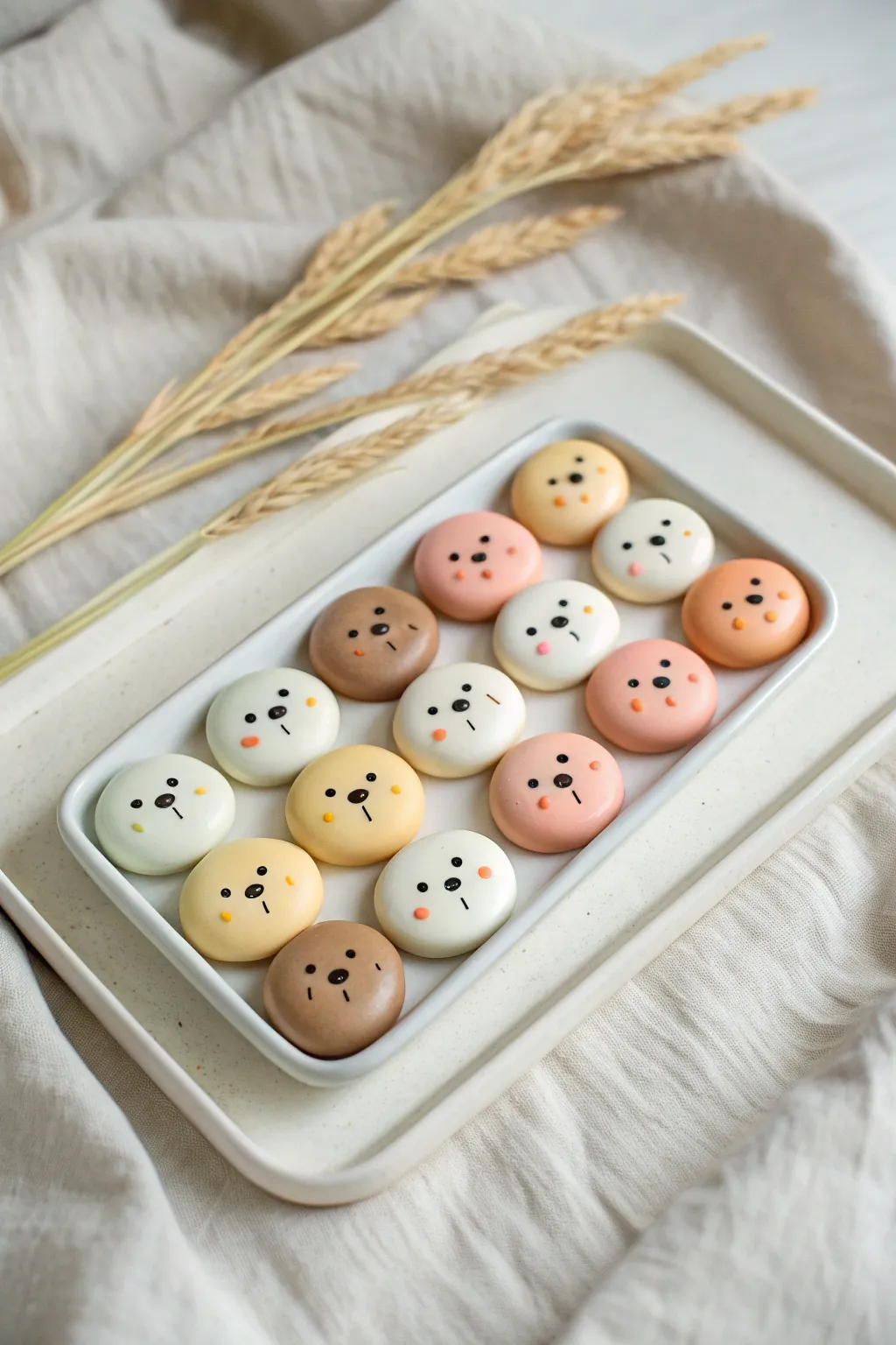 Mini squishy-style polymer clay animal face set, neatly displayed as a cute collectible series.