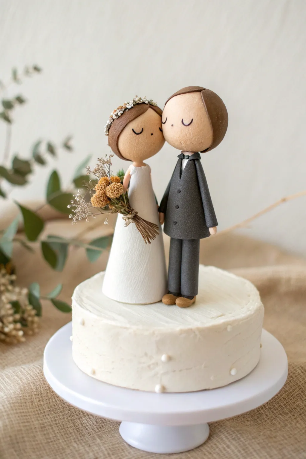 Minimal clay couple topper with sweet hand-holding pose, perfect for weddings or anniversaries