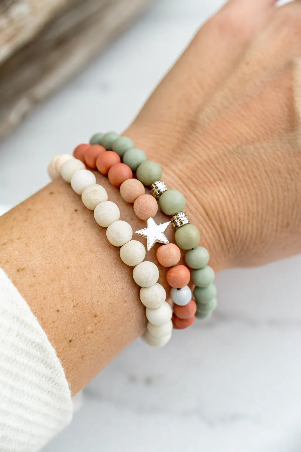 Starry spacer sprinkle stack: cute clay bead bracelets with tiny stars that shimmer in the light.