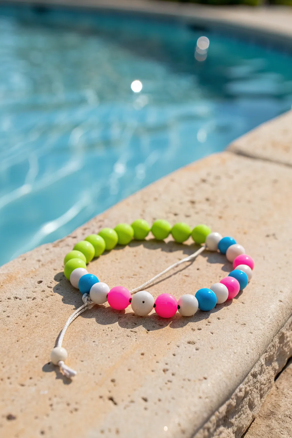 Neon pink, green, and blue clay bead bracelet vibes for instant pool party energy