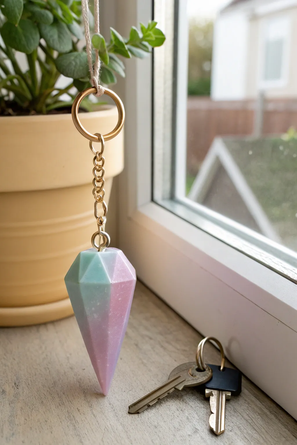 Soft gradient faux crystal clay keychain, minimalist and earthy with a touch of boho calm.