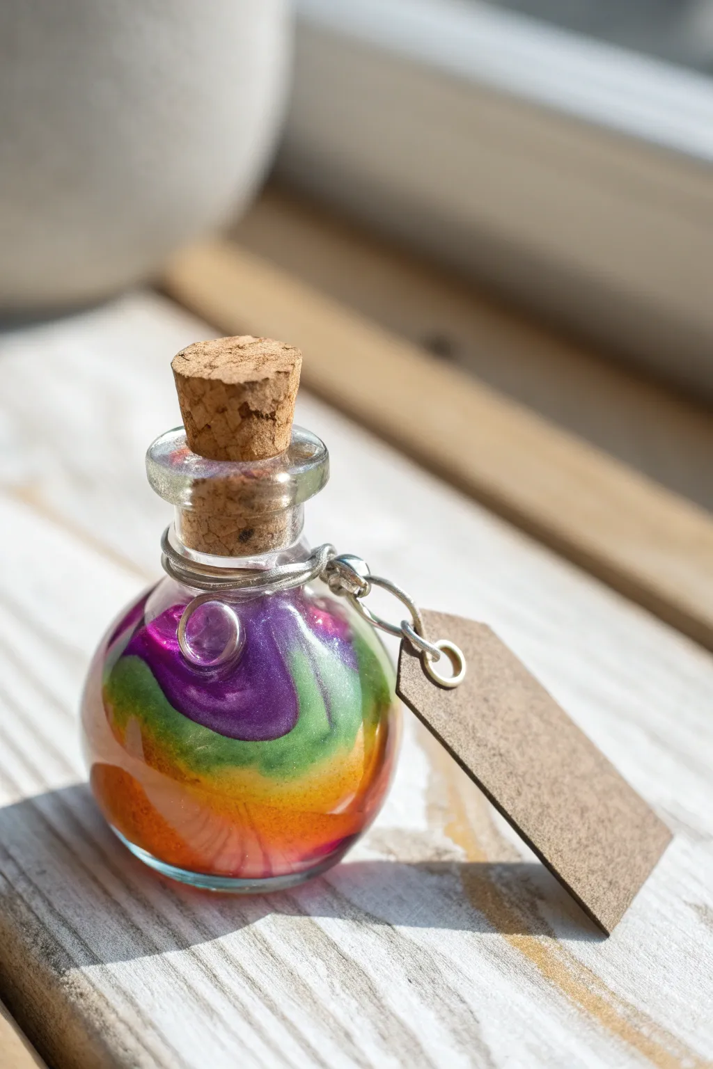 Minimalist Halloween potion bottle charm in vibrant clay, glossy finish, cozy boho vibes