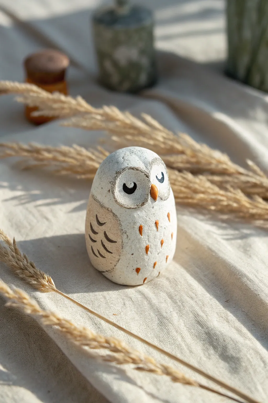 Whimsical owl clay whistle with simple painted details, a cute finished project to try.