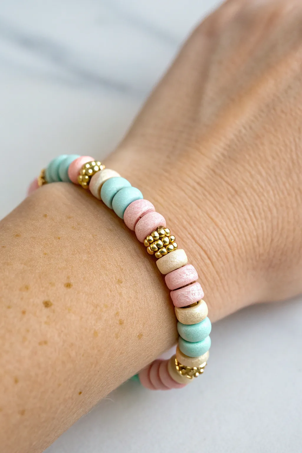 Half clay, half gold: a clean split bracelet that mixes playful color with minimalist shine