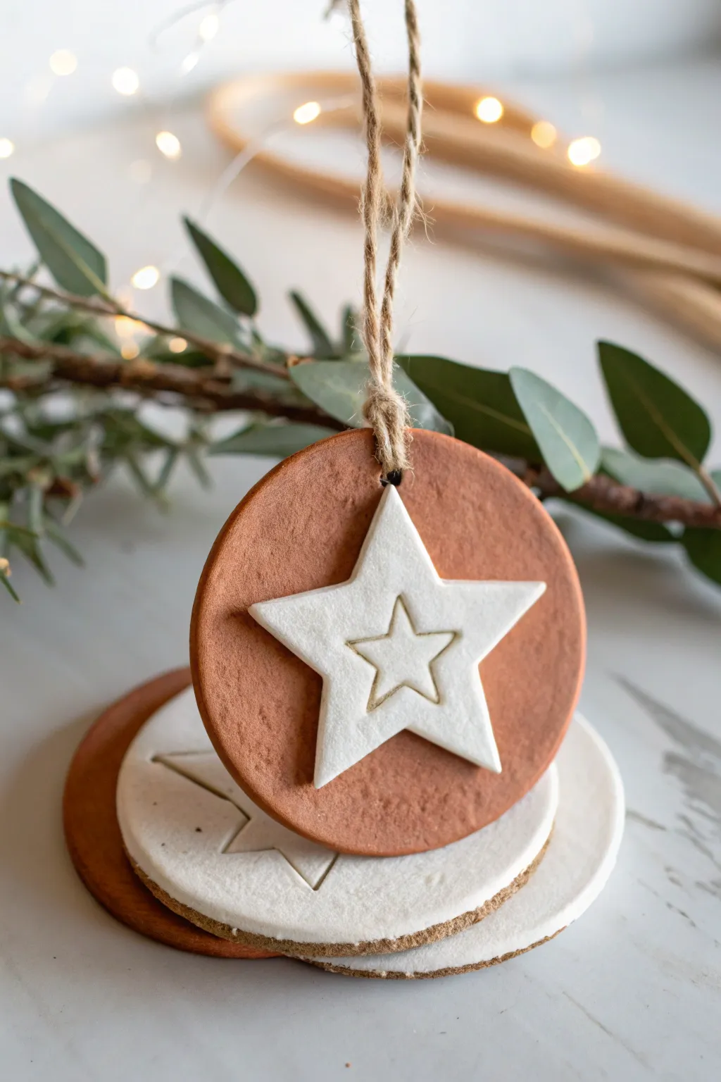 Minimal layered clay star ornament with shadow-box depth, perfect for homemade holiday decor