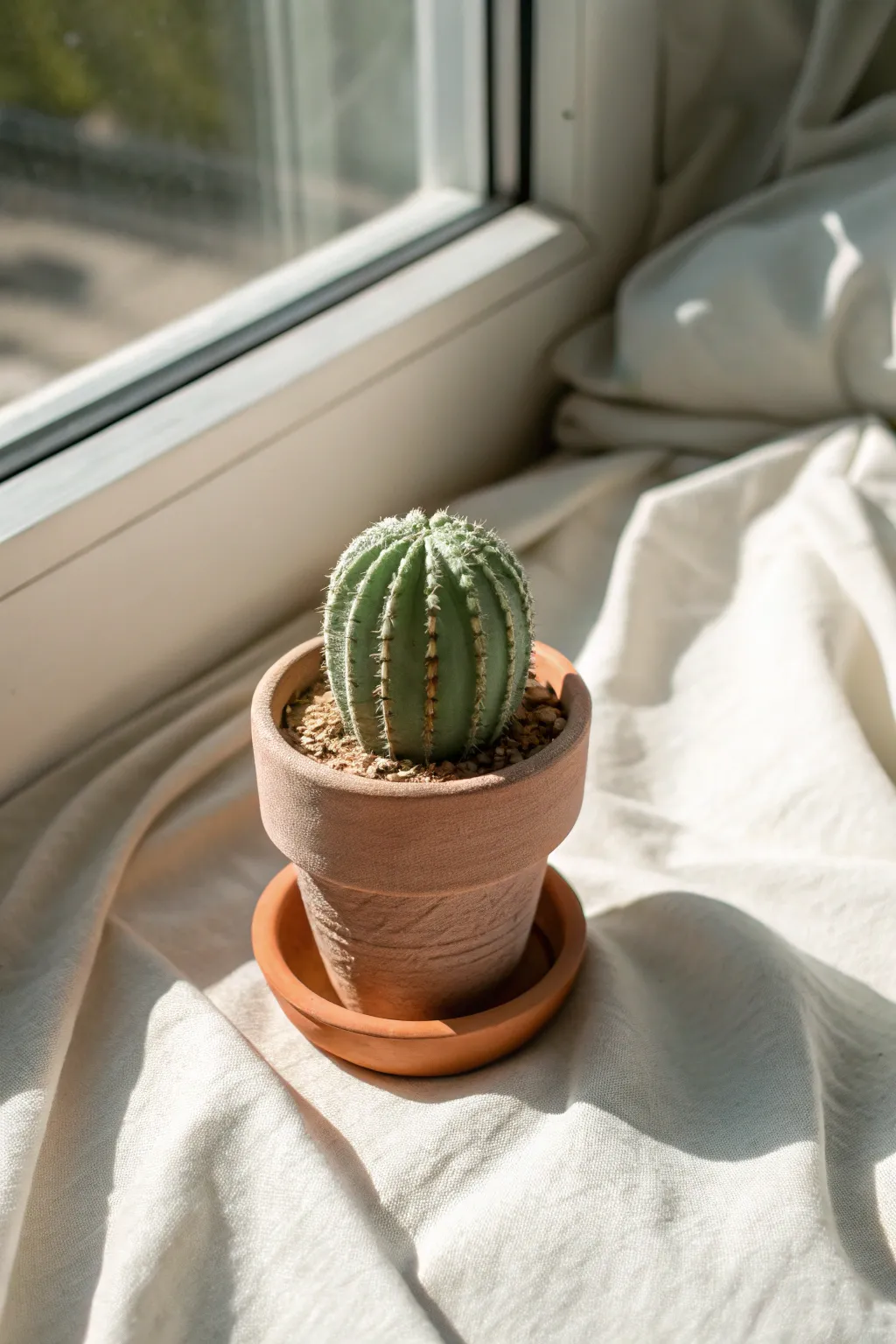 Mini clay cactus in a matching pot, simple lines and cozy tones for an easy beginner project.
