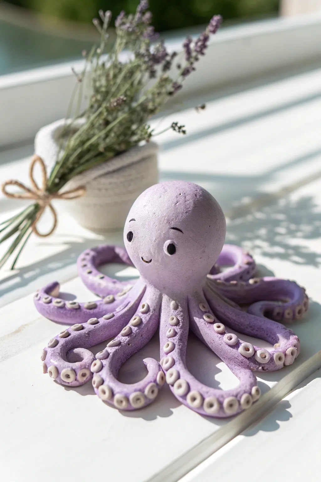 Lavender air-dry clay octopus with stubby tentacles, minimalist, cute, and beginner friendly