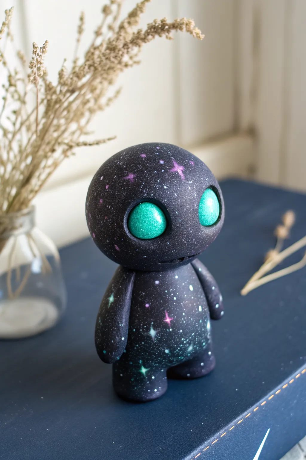 DIY glow-look galaxy alien: simple magic clay creature with star speckles and bright eyes