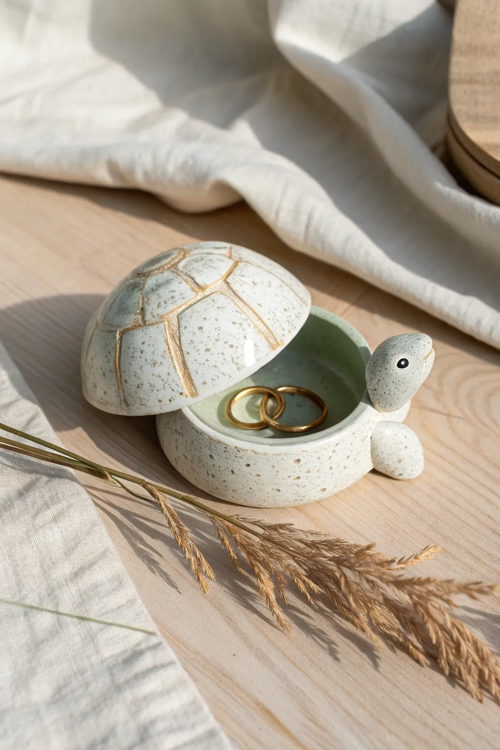 Tiny turtle trinket box with a hidden ring inside, a sweet mini clay craft for small treasures.
