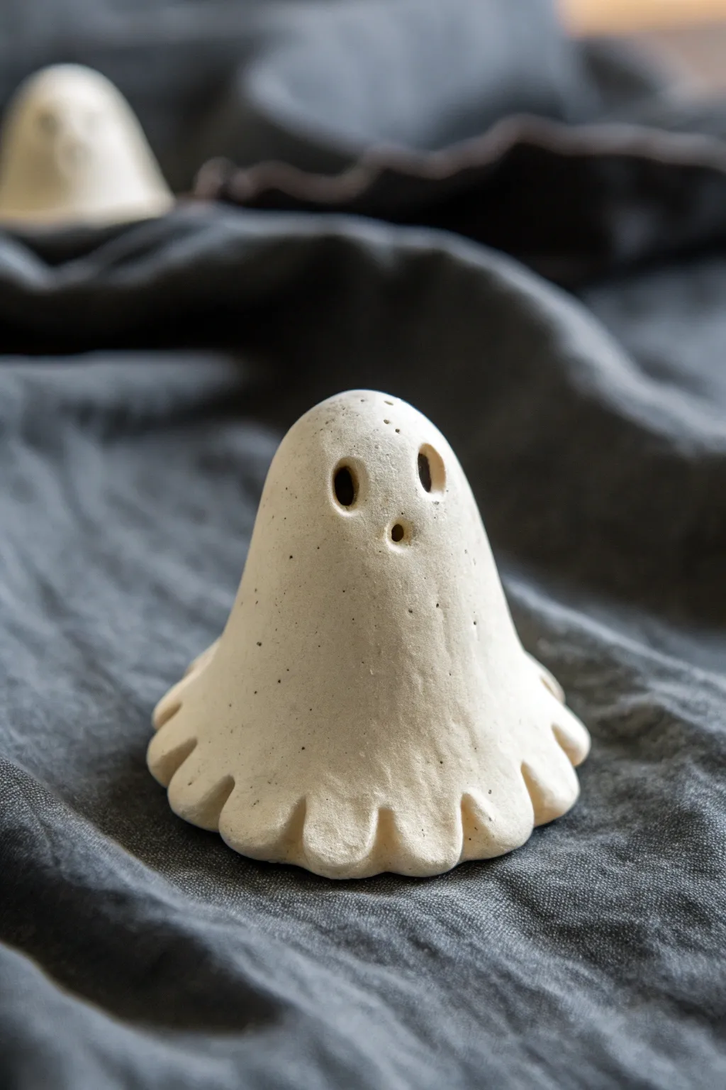 Easy mini clay ghost with wavy hem, minimalist and cute, perfect for quick beginner sculptures