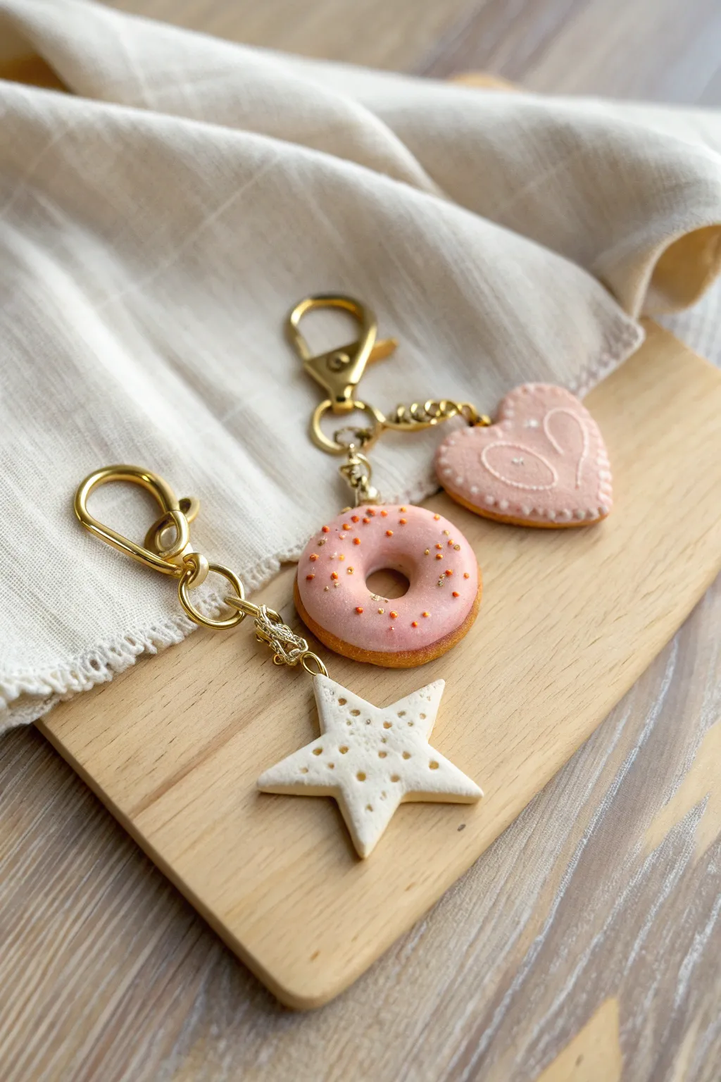 Lightweight model magic charms in soft pastels, ready to clip onto keys or zipper pulls.