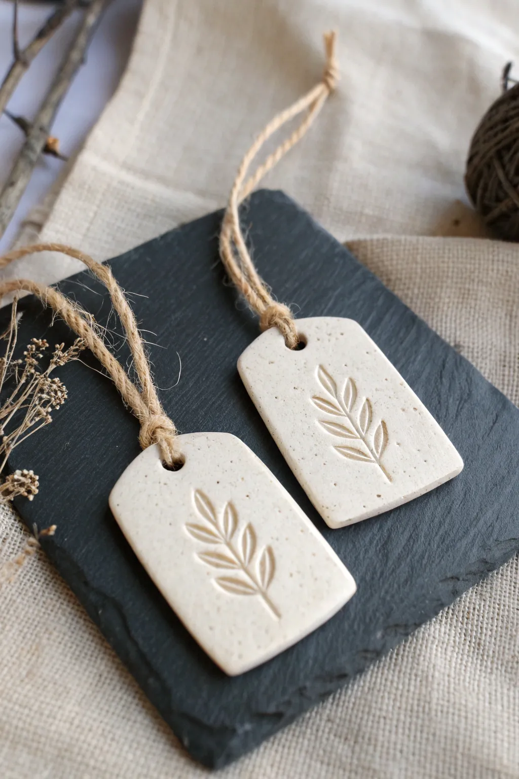 Minimal clay tag duo that fits together like a couple, a simple handmade keepsake