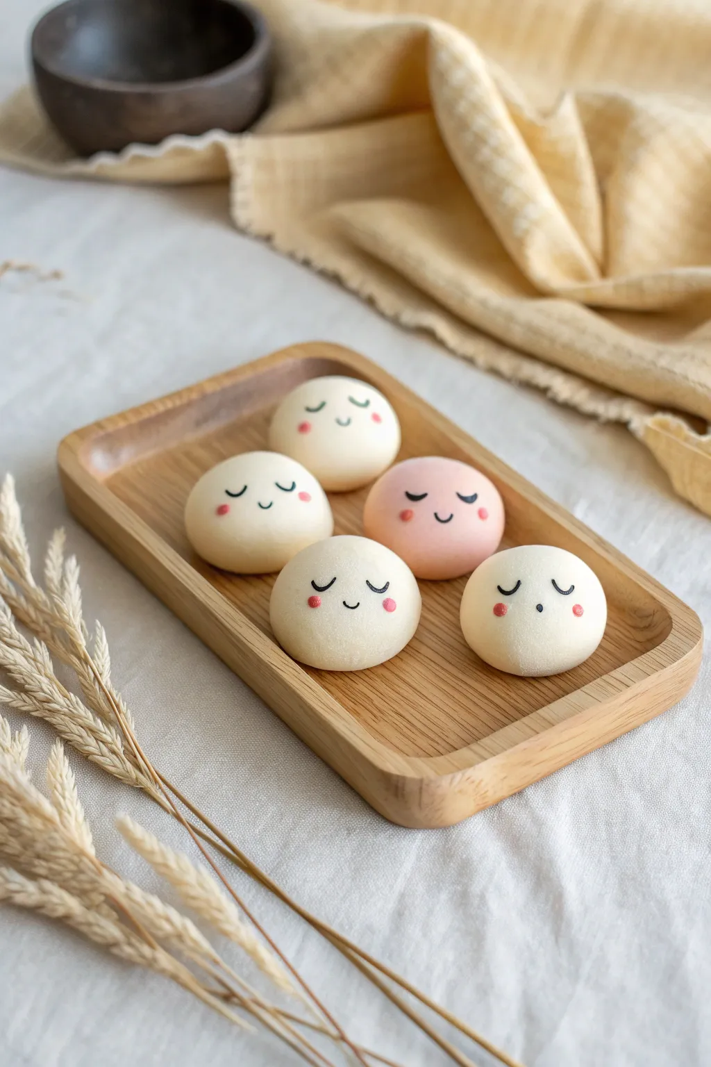 Mini mood blob desk buddies in soft pastel clay, a calming Scandinavian set for your workspace